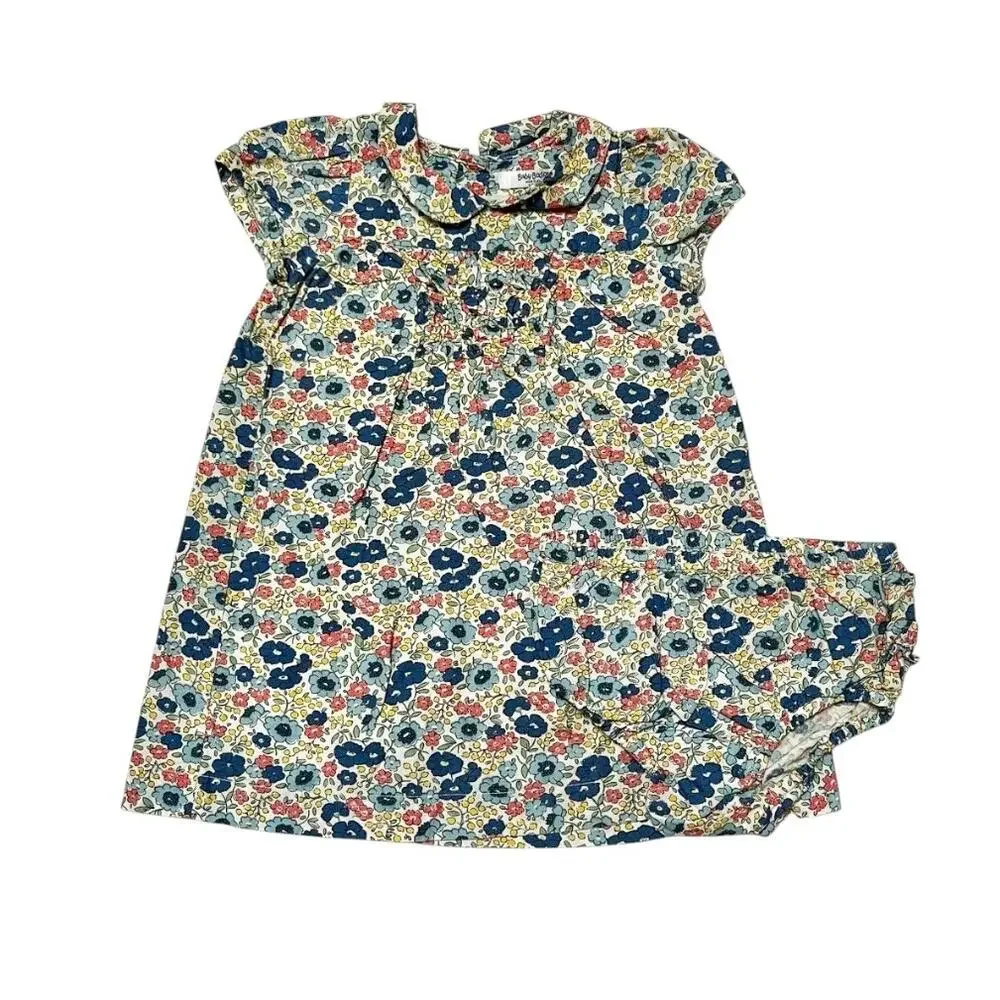Baby Boden Floral Print Dress with Peter Pan Collar Size 12-18m